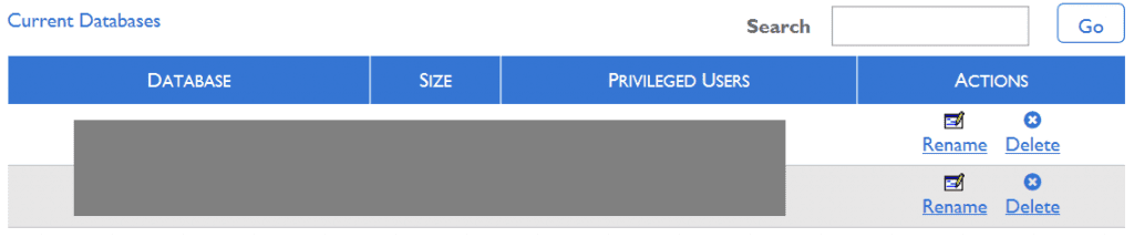 Current Databases section