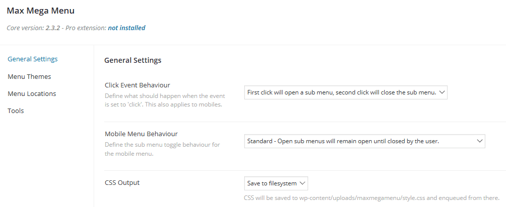 A section of the General Settings screen