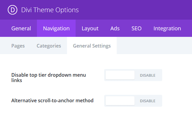 The General Settings screen
