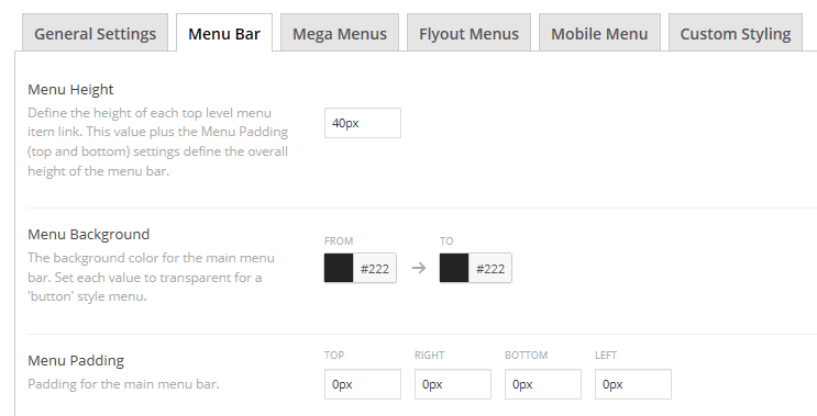 A section of the Menu Bar tab
