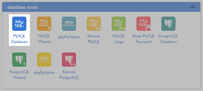 Database Tools section with MySQL Databases highlighted.