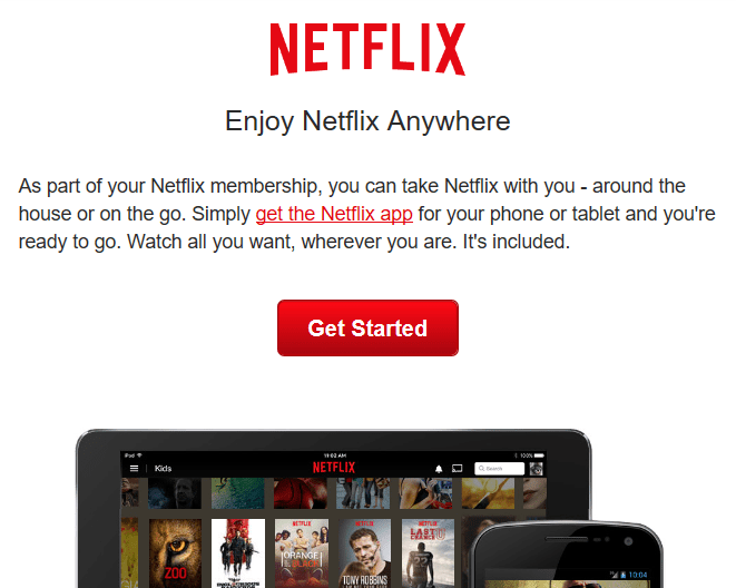 A Netflix message asking the reader to get the Netflix app