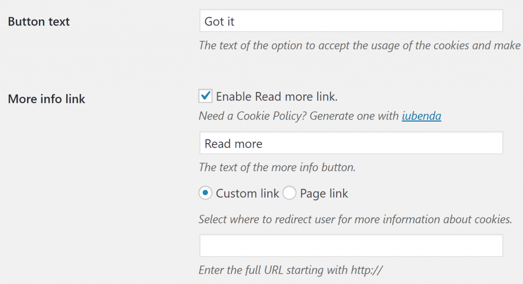 The Agreement and Read more settings.