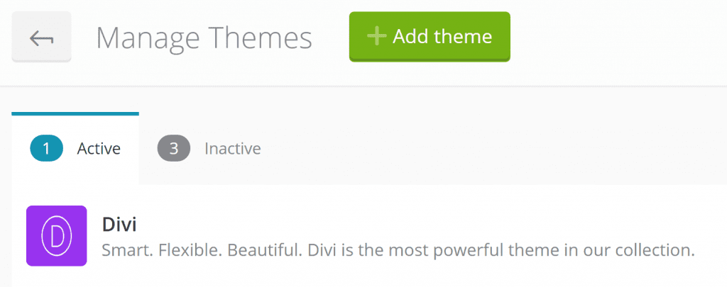 ManageWP's Themes tab.