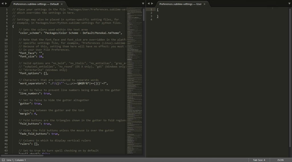 sublime text editor settings