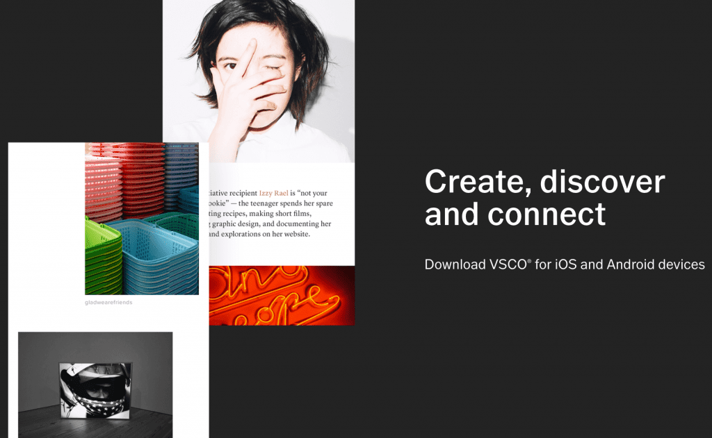 The VSCO home page.