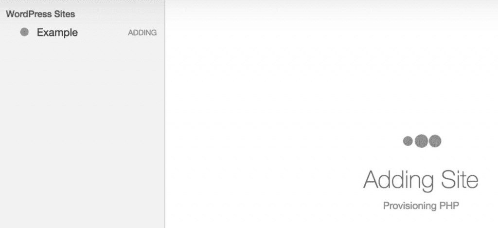 The application in the process of adding a WordPress local site.