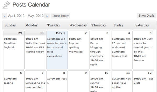 Editorial calendar