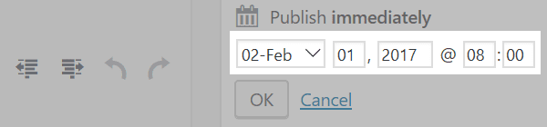 The Publish immediately section with the date and time options highlighted.