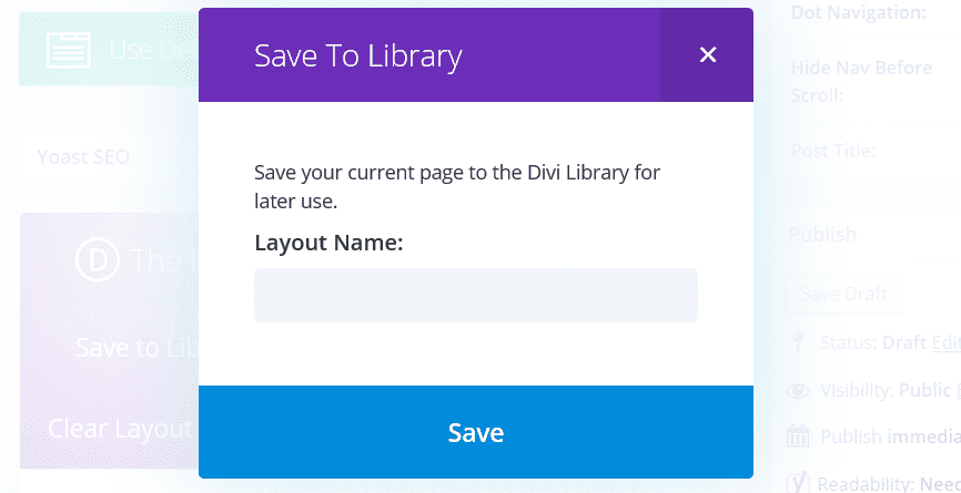 The Save To Library popup