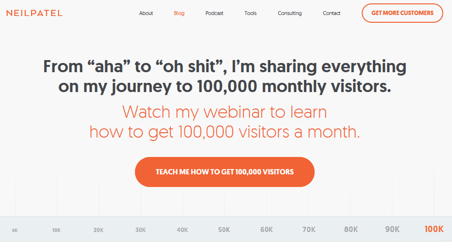 Neil Patel's homepage promoting a webinar