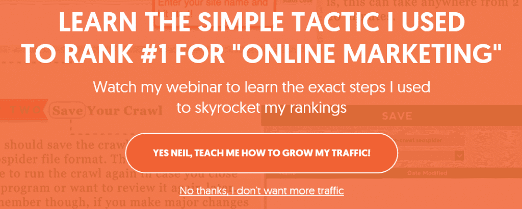 A Neil Patel webinar popup