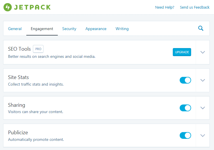 Jetpack's Engagement modules screen