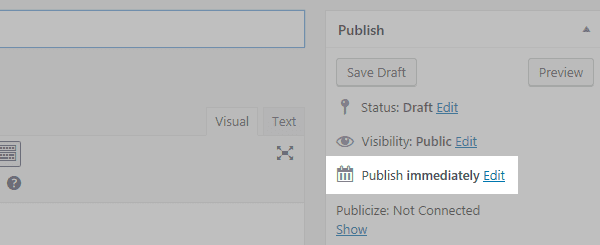 A section of the post screen with the "Publish immediately" text and Edit button highlighted