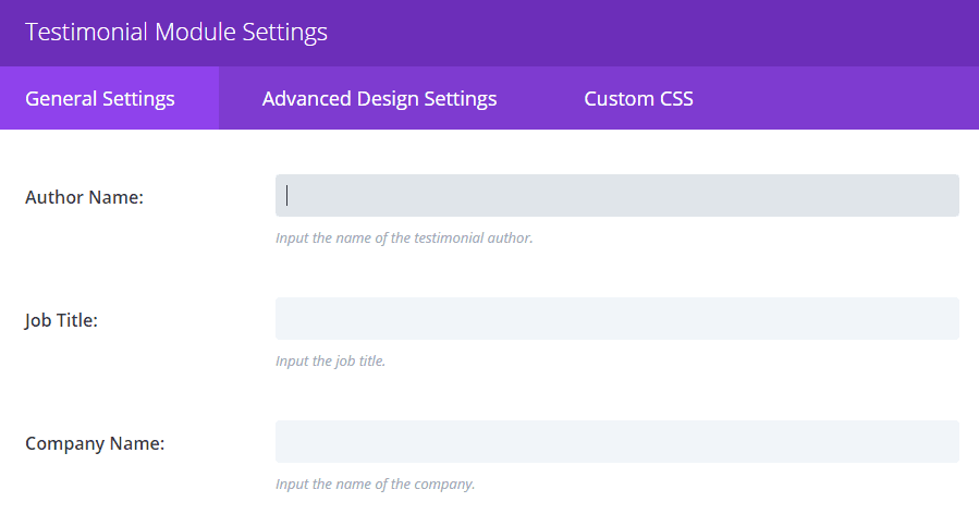 The Testimonial module's main settings.