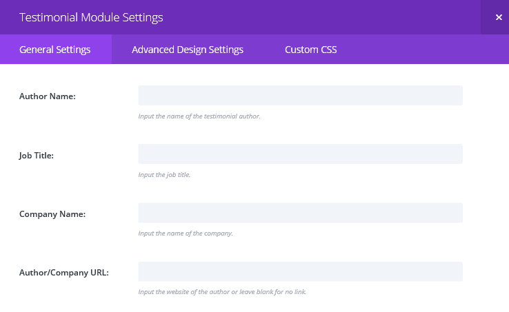 The Testimonial Module Settings screen