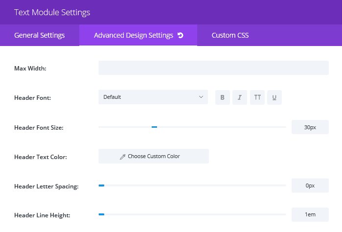 A section of the Text Module Settings screen