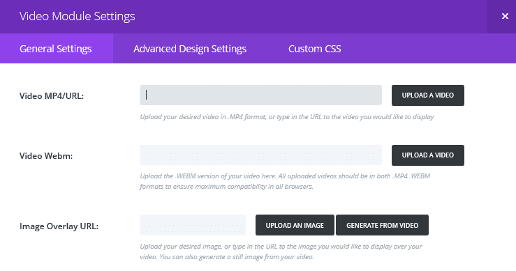 The Divi Video Module General Settings tab