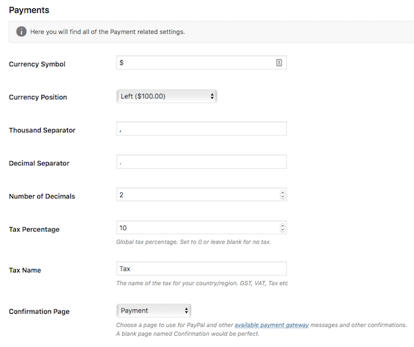 payment settings