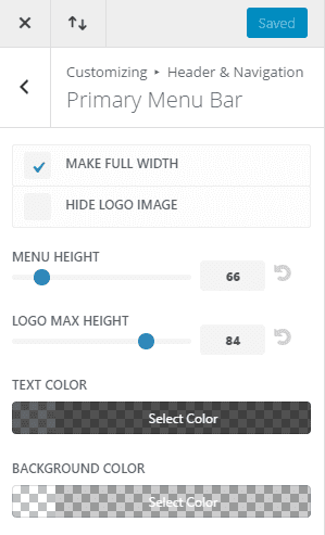 Customize Primary Menu settings Coffee House layout