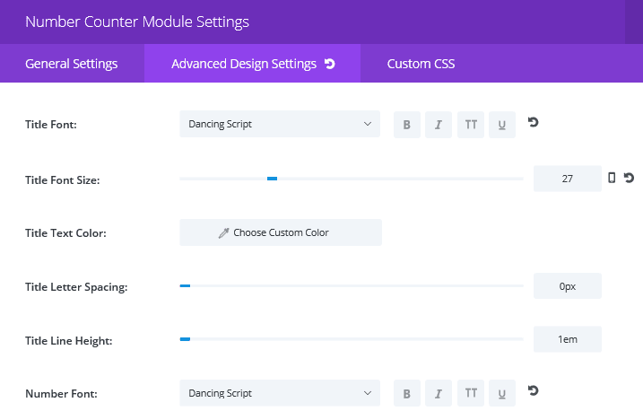 The Advanced Design Settings tab