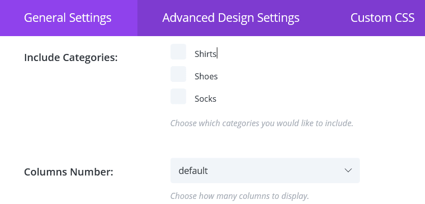 The category and column number fields