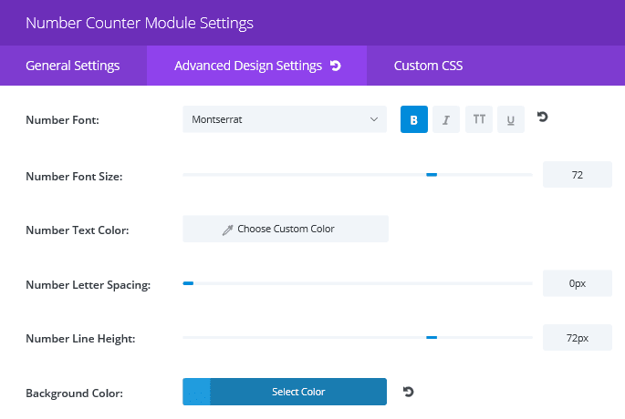 The Advanced Design Settings tab