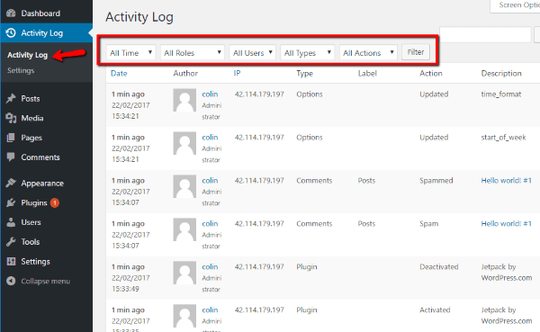 view activity log