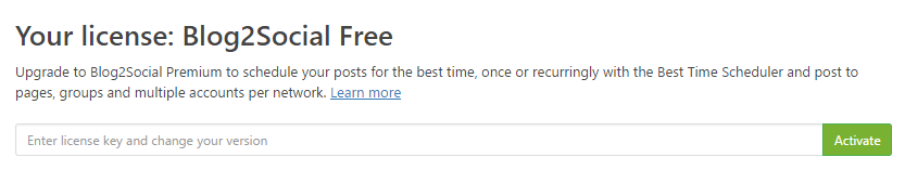 Entering your Blog2Social license key.