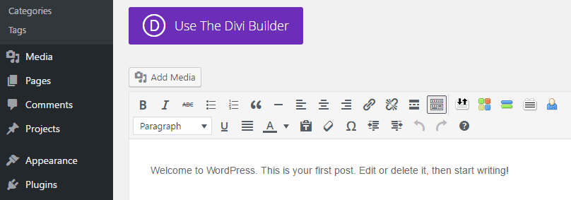 The WordPress editor displaying both the justify and underline buttons.