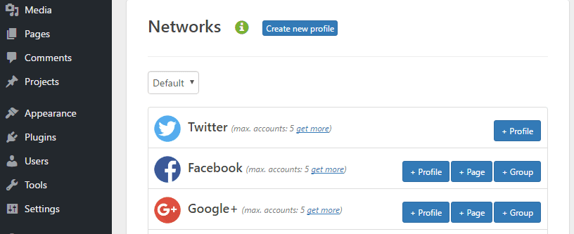 Linking your social media accounts to WordPress.