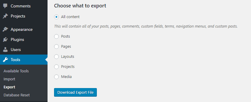Exporting your WordPress content.