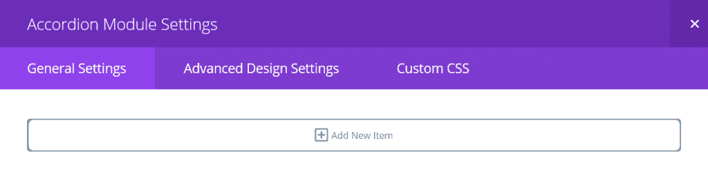 The Accordian Module Settings screen