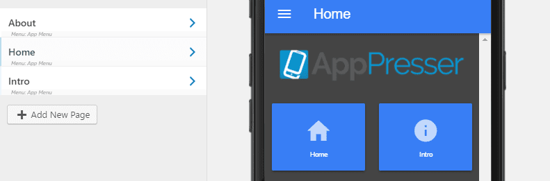 The default AppPresser custom pages.