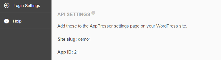 Your app's API settings.