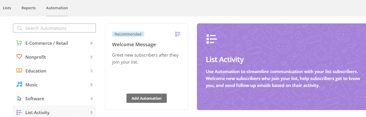 MailChimp's automation section.