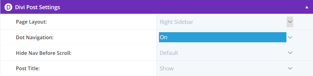 Divi Post Settings menu