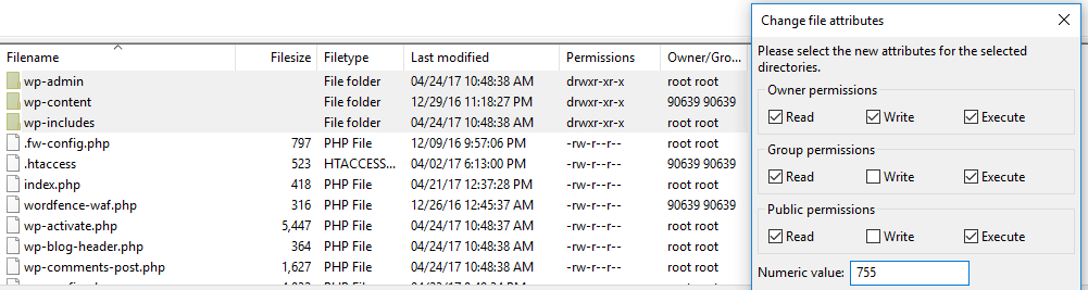 Configuring the permission settings for your WordPress folders.