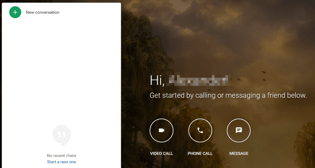 The Google Hangouts homepage.