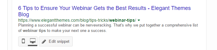 An example of a meta description with a highlighted keyword.