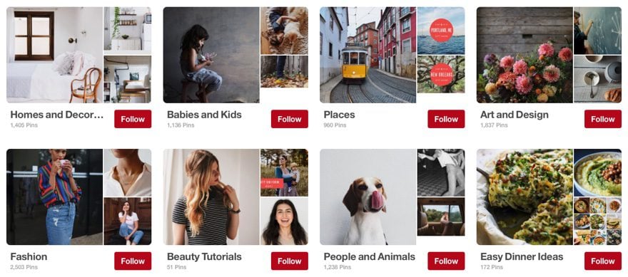 Example of Pinterest group boards