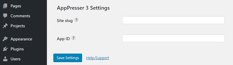 Adding your API settings to WordPress.