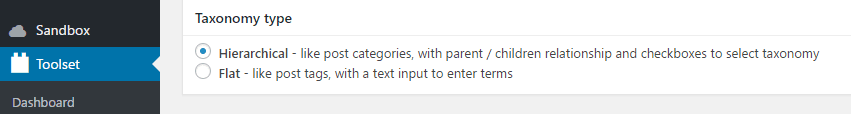 Specifying a type for your taxonomy.