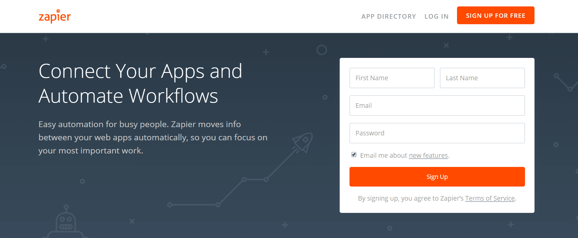 The Zapier home page.