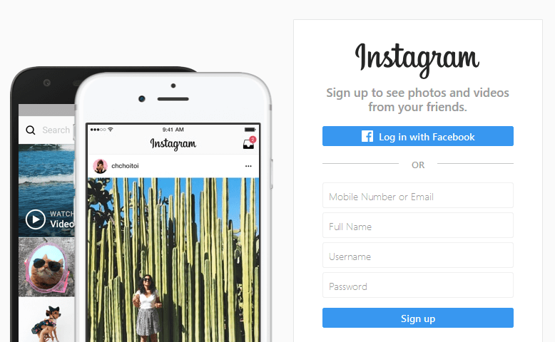 Instagram's homepage.