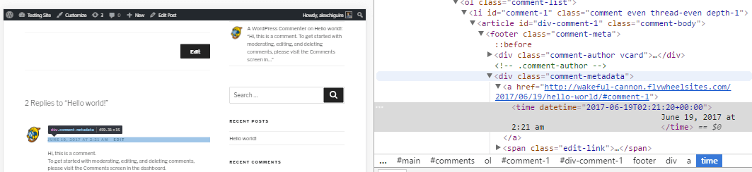 Inspecting your WordPress elements.