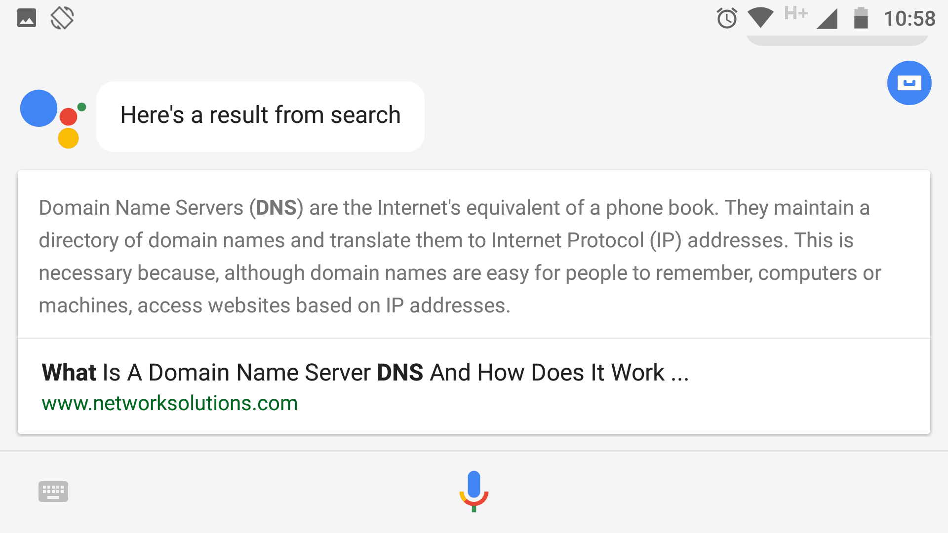 An instant answer for a search about what DNSs are,