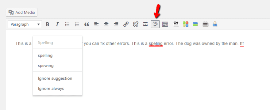 wordpress editor spell check