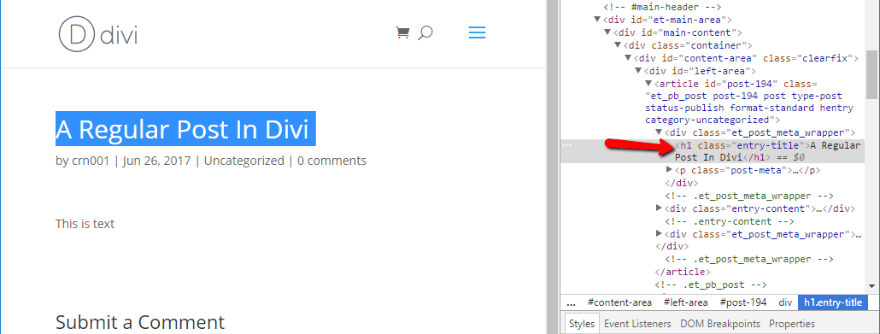 h1 tag in divi