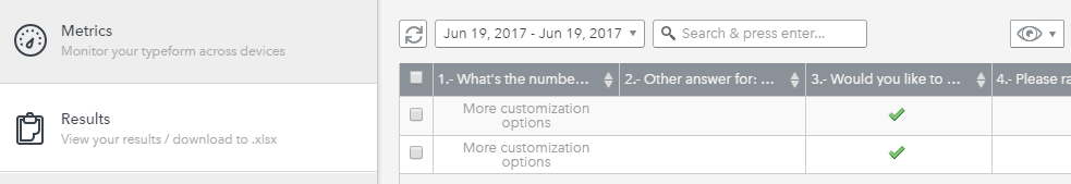 Typeform's results screen.